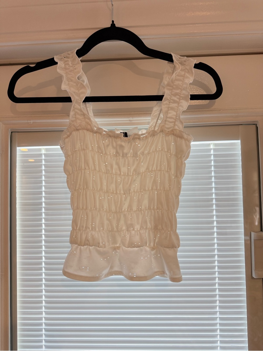 H&M White Smocked Ruffle Tank Top